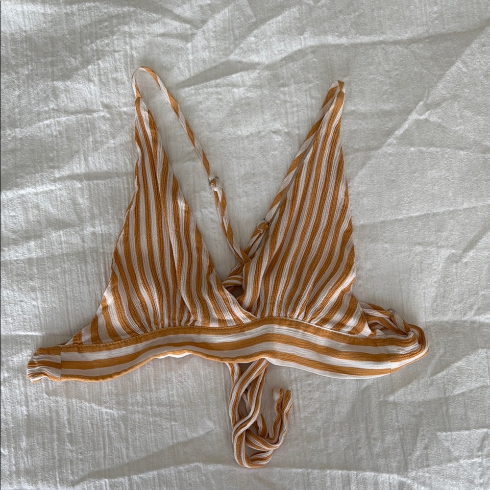 Orange and White Striped Bikini Top